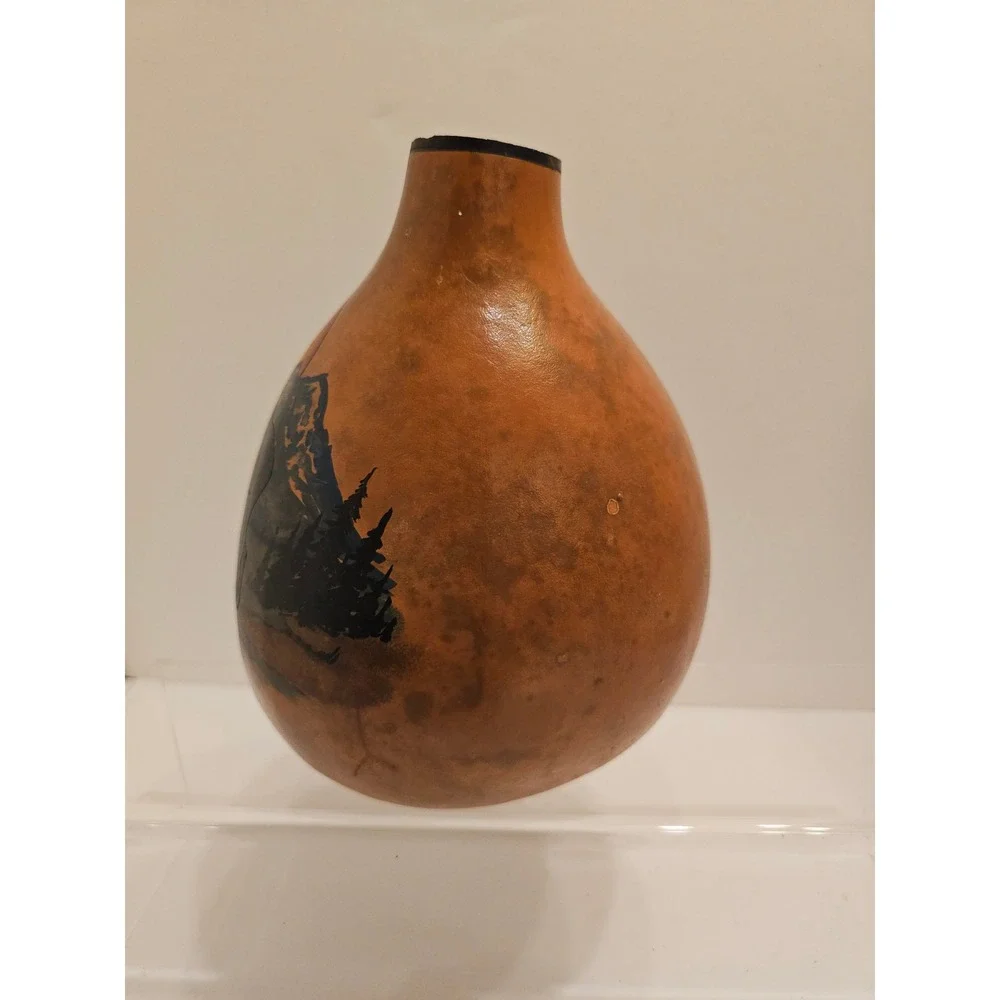 Stone Heat Studios Hand Painted‎ Gourd Art Moose Mountain Sunset Rustic Decor